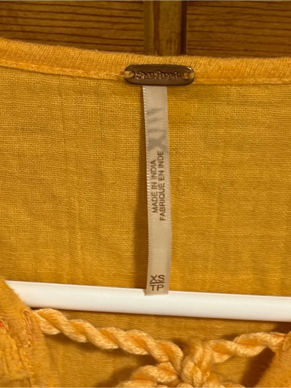 Free People Yellow Embroidered Tie-Front Crop Top